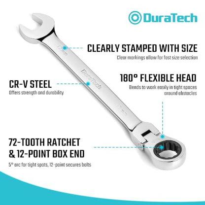 DURATECH 24-Piece Flex Head Ratcheting Wrench Set, Metric & SAE, CR-V Steel - style: 24-Piece Set