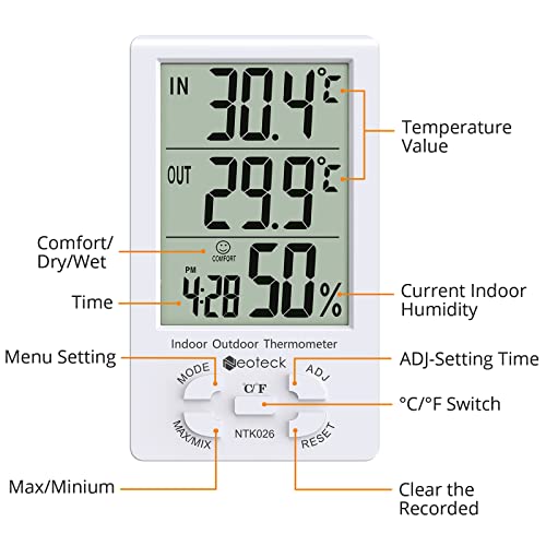 Neoteck Wired Indoor Outdoor Thermometer Hygrometer with 1.5m Sensor