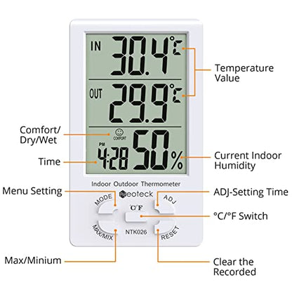 Neoteck Wired Indoor Outdoor Thermometer Hygrometer with 1.5m Sensor