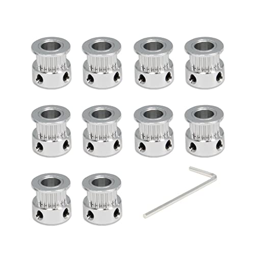 10pcs/Set GT2 Pulleys Wheel 20 Teeth 8mm Bore Aluminum Timing Belt Idler Pulleys for 3D Printer 6mm Width Timing Belt (20T-8mm Bore-Silver) - size: 20T-8mm Bore-Silver