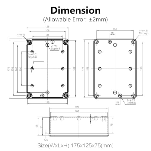 LeMotech Junction Box IP67 Waterproof Dustproof ABS Plastic Project Box for Electrical Outdoor Enclosure Gray 6.9 x 4.9 x 3 inch (175 x 125 x 75 mm),2 Pack - size: 6.9" x 4.9" x 3" (2pc)