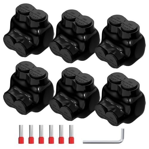 Joinfworld 2 Port Insulated Multi Tap Connector 250MCM-6 Gauge Wire Connectors Single Side Entry Aluminum to Copper Wire Connectors with Slotted Allen Hex - 6Pack - color: 250mcm-6 Awg(6pcs)