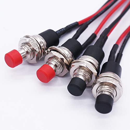 Twidec/4Pcs Latching Push Button Switch 3A 250V AC 2 Pins Self-Locking SPST ON/Off Black and Red Mini Switch Pre-soldered Wires L-PBS-110-XBKR - color: Black＆Red-7mm, size: Latching