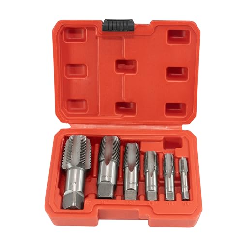 HFS(R) 6-piece NPT pipe tap set Machine Screw Imperial Tap and Die Bit Set, sizes includes 1", 3/4", 1/2", 3/8", 1/4", and 1/8" - size: 6PCS:1", 3/4",1/2",3/8",1/4",1/8"