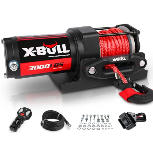 X-BULL 12V 3000LBS Electric Winch Synthetic Rope Electric Winch for Towing ATV/UTV Off Road with Mounting Bracket Wireless Remote New - size: 3000Lbs-Synthetic Rope