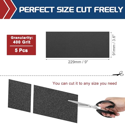 5Pcs Sand Paper 3.6x9 400Grit Silicon Carbide Sandpaper Sheets - size: 3.6 x 9 Inch (400 Grits)