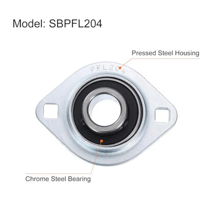 uxcell SBPFL204 Pillow Block Bearings 25/32" Bore Bearing Units Steel Flange Mounted Bearing Housing with Wrench - size: SBPFL204 (ID 25/32")