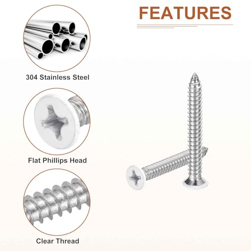 DTGN 50Pcs #14x2 Flat Head Wood Screws, 304 Stainless Steel, White - color: White, size: #14x2"