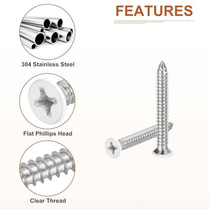 DTGN 50Pcs #14x2 Flat Head Wood Screws, 304 Stainless Steel, White - color: White, size: #14x2"