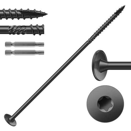 #14 x 7 Inch Outdoor Structural Wood Deck Screws (32Pcs/2lb), Carbon Steel, Black, Flat Head, Rust Resistant Epoxy Coated, T30 Star Bit - color: Black, size: #14 x 7"
