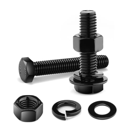 1/2-13 x 2 Hex Head Screw Bolt, Nuts, Flat & Lock Washers, 10Pcs 18-8 (304) Stainless Steel, Fully Threaded, Black Oxide by SG TZH - size: 1/2-13 x 2"