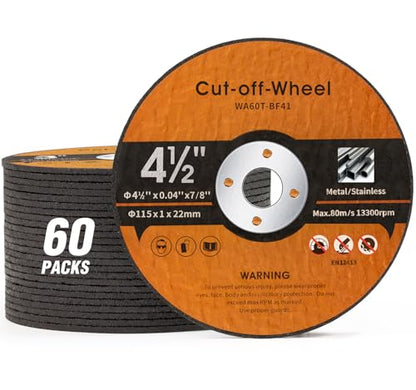 60 Pack 4 1/2 inch Cut-Off Wheels for Metal & Stainless Steel and PVC Tube 4.5" x.040 x7/8" Cutting Wheel for Angle Grinder Aggressive Cutting disc for General Purpose Metal Cutting - style: 60 PCS 4.5 Inch