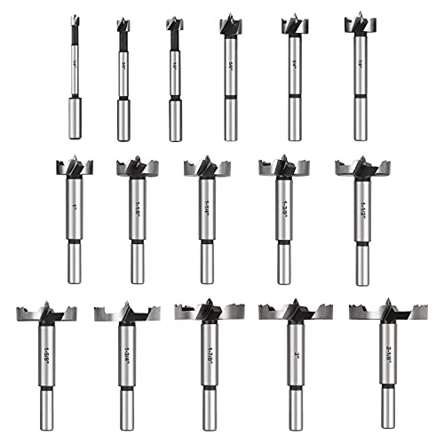 COMOWARE Forstner Bit Set 16 PCS for Woodworking, Precision Carbon Steel Drill bits for Clean Holes, Professional Heat-Treated Boring Tool Kit for Plastic & PVC, 1/4" to 2-1/8" Sizes