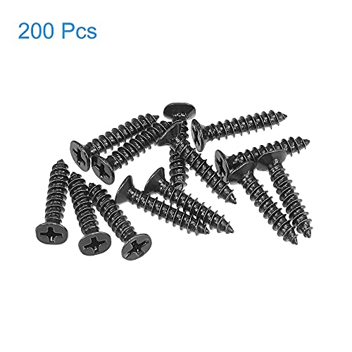 uxcell M4 x 20mm Wood Screws Phillips Flat Head Carbon Steel Self Tapping Screws Black 200pcs - size: M4 x 20mm