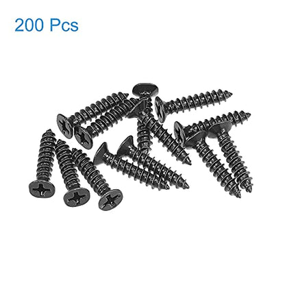 uxcell M4 x 20mm Wood Screws Phillips Flat Head Carbon Steel Self Tapping Screws Black 200pcs - size: M4 x 20mm