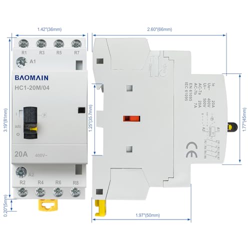 BAOMAIN 110V 4-Pole 20A Manual/Auto AC Contactor, 4NC, DIN Rail Mount