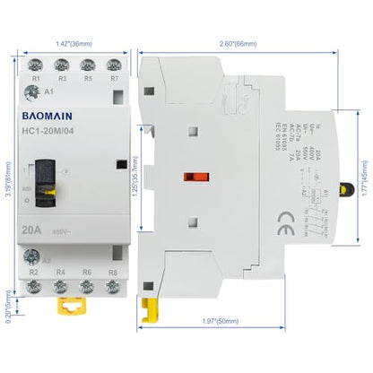 BAOMAIN 110V 4-Pole 20A Manual/Auto AC Contactor, 4NC, DIN Rail Mount
