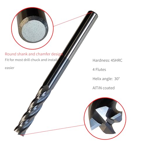 1/4" Carbide End Mill, 4 Flute Solid Carbide Square End Mill, 3" Overall Length, Single End, Helix Angle: 30°, AlTiN Coated,1/4" Cutting Diameter,1-1/8" Length of Cut - size: 1/4"*1-1/8"*3"