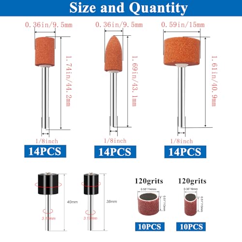 Tnisesm 64Pcs Sanding Bits & Sanding Drum Set for Dremel Rotary Tool with Box, Aluminium Oxide Tough Enough to Metal Rust Removal/Smoothing/Sharpening, Different Shape Meet More Needs - size: 4SIZE-64PCS