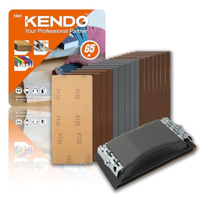 KENDO 65pcs Wet & Dry Sandpaper w/Sanding Block, 40 to 600 Grit - style: WDS-65PC