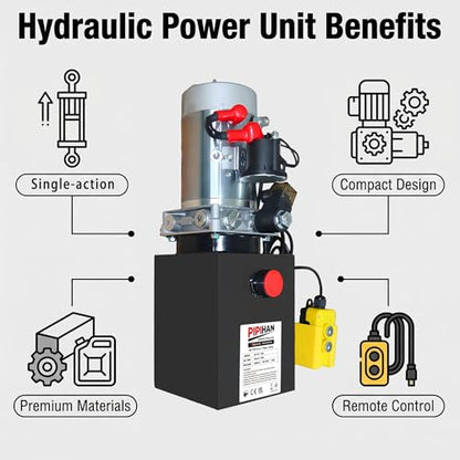 Single Acting Hydraulic Pump 8 Quart Hydraulic Power Units 12V DC Hydraulic Pump SAE #6 Connector for Dump Trailer Car Lifting - size: TD-S-YYDLDY-8