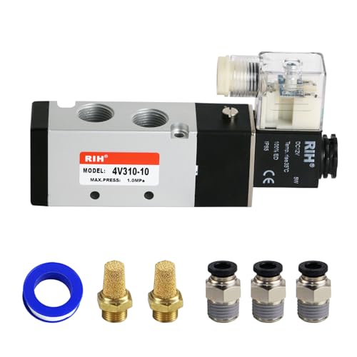 RIH Pneumatics Solenoid Valve 4V310-10 12V/24V/110V Series Single Coil Pilot-Operated Electric 2 Position 5 Way Connection Type (DC12V/Junction Box, 3/8"NPT) - size: DC12V/Junction Box, style: 3/8"NPT