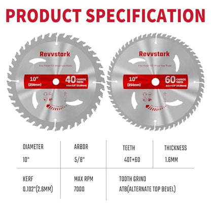 10 Inch 40&60T Circular Saw Blade for Various Wood, 5/8" Arbor - size: 10 In 40&60T
