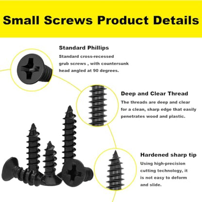 #4 Flat Head Phillips Wood Screws 150Pcs, Carbon Steel, 3/8" - color: Black, size: #4 x 3/8''-150pcs