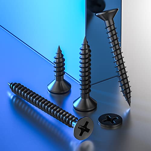 Wensilon (1000Pcs) #4x5/8 Black Wood Screw Quick Metal Self Tapping Flat Head - color: Black, size: #4x5/8