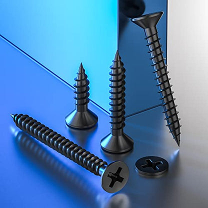 Wensilon (1200Pcs) #4x1/2 Black Wood Screw Quick Metal Self Tapping Flat Head - color: Black, size: #4x1/2
