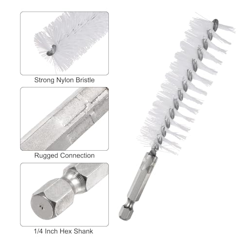 HARFINGTON 5Pcs Nylon Bore Brush 25mm Dia Cleaning Twisted Wire Brush Tube Pipe Cleaner with Handle 1/4 Inch Hex Shank for Tubes, Ports, Bearings - size: 25mm