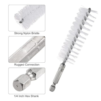 HARFINGTON 5Pcs Nylon Bore Brush 25mm Dia Cleaning Twisted Wire Brush Tube Pipe Cleaner with Handle 1/4 Inch Hex Shank for Tubes, Ports, Bearings - size: 25mm