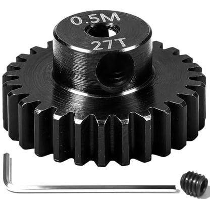 Hardened Steel 0.5M Pinion Gear 27T 2mm Shaft for RC Car/Helicopter Upgrade, Compatible with ARRMA 1/14 Typhoon 1/16 Mojave 1/18 Granite, Losi 1/12, 0.5Mod 13T-27T Gear for Brushed Brush-Less Motors - size: 27T