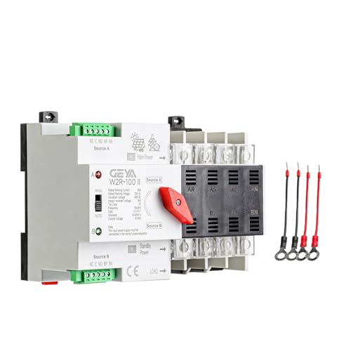 GEYA 4P 100A AC110V Automatic/Manual Transfer Switch,ATS Dual Power Auto Transfer Switch,Uninterruptible Millisecond-Level ATS,DIN Rail Mounting（W2R 4P 100A AC110V） - size: 4P-100A-AC110V