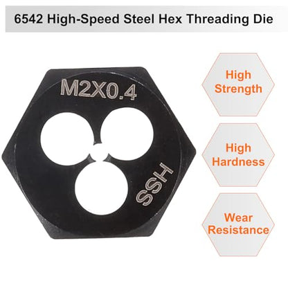 HARFINGTON Hex Threading Die M2 x 0.4 Metric Thread Right Hand High Speed Steel Rethreading Fixed Die Screw Cutting Tapping Repair Tool - size: M2 x 0.4