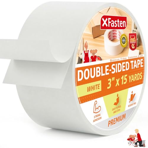 XFasten Double Sided Tape, Removable, 3-Inch by 15-Yards, Single Roll, Residue-Free and Surface Safe Double-Sided Adhesive Tape - size: 3-Inches x 15-Yards