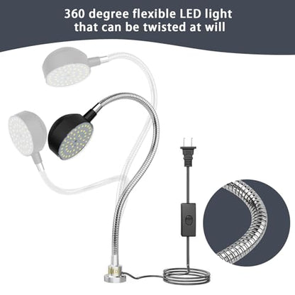 LED Magnetic Machine Light, 15W high Brightness Work lamp,Flexible Gooseneck lamp with Strong Magnetic Base for Lathe and Industrial Machine,Round Base 110-220V