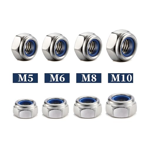M5 x 0.8mm Nylon Insert Hex Lock Nuts 100Pcs 304 Stainless Steel Locknuts, Hex Drive, Bright Finish, by SG TZH - color: Silver, size: M5