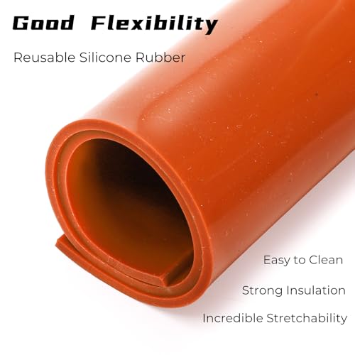 Tlence 4 PCS Red Silicone Rubber Sheet, 12'' x 12'' x 1/8'' Flexible Heat Resistant Silicone Insulation Gasket, 60 A Smooth Finish High Temperature Silicone Rubber Sheeting for DIY Crafts Pads Seals
