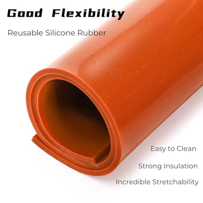 Tlence 4 PCS Red Silicone Rubber Sheet, 12'' x 12'' x 1/8'' Flexible Heat Resistant Silicone Insulation Gasket, 60 A Smooth Finish High Temperature Silicone Rubber Sheeting for DIY Crafts Pads Seals