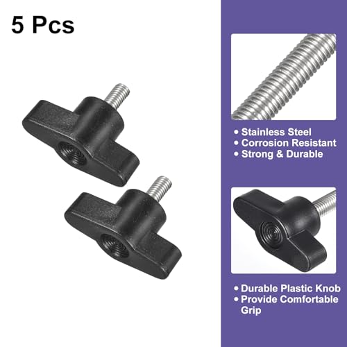 uxcell 5Pcs Clamping Screw Knob, M5 x 10mm Metric 304 Stainless Steel T Shaped Thumb Screws Handle for Quick Remove Hand Tightening Knob Replacement - size: M5 x 10mm