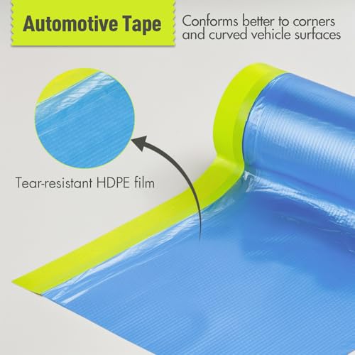 Tangibay Pre-Taped Masking Film for Painting - 44" x 66' Painters Plastic Sheeting with Automotive Paint Tape and Drape for Covering Cars, Walls, Windows and Furniture Protection (5 Rolls) - size: 5 Rolls: 44"