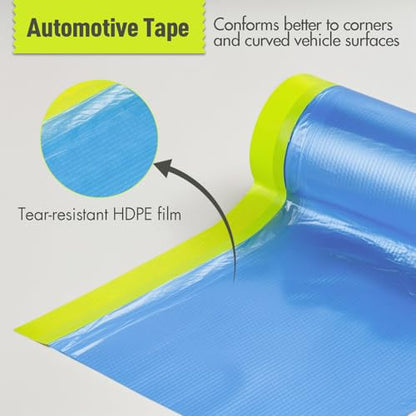 Tangibay Pre-Taped Masking Film for Painting - 44" x 66' Painters Plastic Sheeting with Automotive Paint Tape and Drape for Covering Cars, Walls, Windows and Furniture Protection (5 Rolls) - size: 5 Rolls: 44"