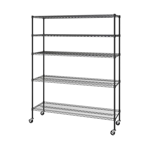 UltraDurable 5-Tier NSF Steel Wire Shelving, 60"W x 18"D x 75"H, Black - color: Black, size: 5-Tier Shelving, 60" W x 18" D