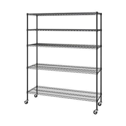 UltraDurable 5-Tier NSF Steel Wire Shelving, 60"W x 18"D x 75"H, Black - color: Black, size: 5-Tier Shelving, 60" W x 18" D
