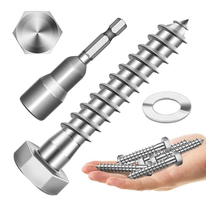 (10Sets) 3/8" x 2" Hex Head Lag Bolts, Heavy Duty Lag Screws with Washers, 304 Stainless Steel Bolts 18-8, Lag Screws Wood Screws, Partial Thread Bright Finish, 3/8 Bolt by Mywish - size: 3/8 x 2" (10 set)