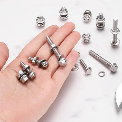 uxcell M5 x 20mm Phillips Flanged Hex Head Bolts, 10Pcs 304 Stainless Steel Flange Hexagon Screws with Nuts, Flat & Lock Washers, Fully Threaded, for Machinery Industry Home, Silver - color: Silver, size: M5 x 20mm