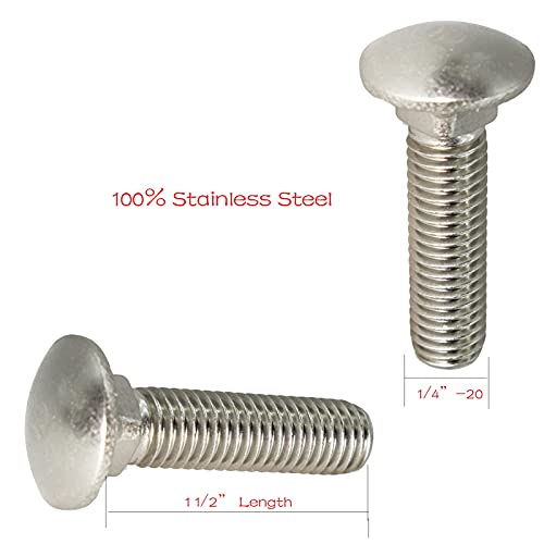 SANTIE 1/4-20 UNC x 1.1/2 Inch Carriage Bolts, Stainless Steel (A2) - size: 1/4"-20 X 1-1/2" (25pc)