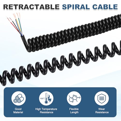 MECCANIXITY 5ft 24AWG Retractable Coiled Coil Cord 300V 105℃ 6 Conductor - size: 5ft x 24AWG, 6 Conductor
