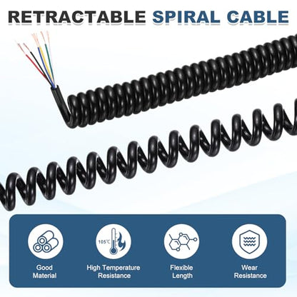 MECCANIXITY 5ft 24AWG Retractable Coiled Coil Cord 300V 105℃ 6 Conductor - size: 5ft x 24AWG, 6 Conductor